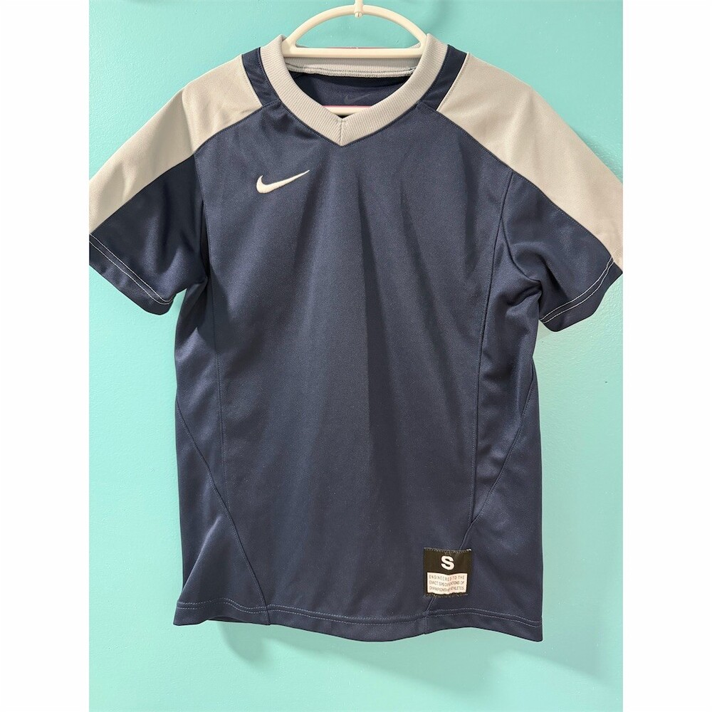 Nike Dri-FIT Boys T-Shirt Size S Navy Blue V-Neck Athletic Jersey Top